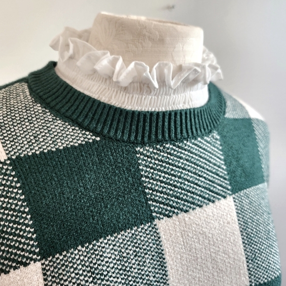 Anthropologie Plaid Ruffle-Collar Pullover Sweater Prep Preppy Old Money - Picture 5 of 11